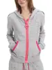 Moletom com zíper e capuz Y2K estilo hot girl com strass, color block cinza e rosa, cardigã curto, casual e esportivo, versátil