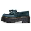 Mocassins Azuis com Franjas Crazy Horse para Mulheres, Sapatos de Cano Baixo em Couro Genuíno, Couro de Primeira Camada, Estilo Britânico, Sapatos Casuais Plataforma da Moda com Solado Grosso