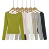 741-26 Outono Estilo Coreano Estilo Blogger INS Lã Uma Alça Desejo Puro Manga Longa Cintura Marcada Pulôver Camiseta Camada de Base