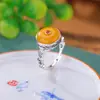 Yilu Ámbar Plateado Rojo del Sur Joyería de Plata Plata de Ley S925 Vintage Retro Hebilla de Seguridad Anillo de Estilo Étnico Redondo Artículo Popular