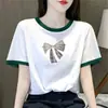 Camiseta de Manga Corta con Cuello Redondo y Bloques de Color para Mujer, Comercio Exterior Transfronterizo, Estilo Coreano de Verano, Elegante Top de Media Manga, Moderno