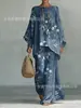 Conjunto de Dos Piezas para Mujer con Estampado Nuevo Estilo Transfronterizo, Moda Casual Elegante para el Trabajo, Camiseta de Manga Larga con Cuello Redondo + Pantalones Acampanados
