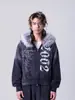 Moletom Lulu High Street com Gola de Pelo Retrô Inverno Unissex Gothic Nova Moda com Zíper Escuro Estampado