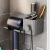 Suporte de Armazenamento para Secador de Cabelo Prateleira de Armazenamento Plástico Multiuso Sem Furos Banheiro Secador de Cabelo Banheiro Montado na Parede Rack