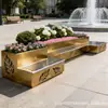 Banco de Rua Paisagismo Quadrado Externo Comercial Criativo Shopping Público Lazer Combinação de Assentos com Vaso de Flores de Forma Irregular em Aço Inoxidável