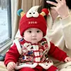 Gorro Rojo para Bebé Otoño e Invierno Cálido Engrosado Tejido Suéter Gorro Niño y Niña Bebé Festivo de Año Nuevo Gorro de Lana