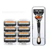 Navaja manual de cinco hojas para hombre, rasuradora para el hogar, juego de cabezales de repuesto de acero inoxidable, mango de navaja para rasurar la cara