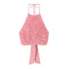 Atacado Fabricante de Roupas Femininas Transfronteiriço 2026 Ins Celebridade da Internet Moda Quente Poá Camada Decorativa Top de Gola Halter