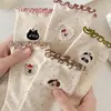 Calcetines sin costuras estilo primavera y otoño con borde de oreja de madera, puntos de dibujos animados, lazo de arena, calcetines largos, calcetines con estampado de animales lindos, venta al por mayor de Zhuji