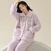 Pijama de casal feminino outono e inverno lã coral cardigan forrado de lã espessada doce flanela masculina roupas de casa terno