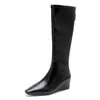 Botas de tacón de cuña de temperamento versátil para adelgazar, nuevo estilo para mujer, hasta la rodilla, botas largas de otoño e invierno, puntera cuadrada, botas 2026 para mujer, cremallera trasera elástica