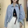 2026 Início do Outono Retrô Jaqueta Camisa Jeans com Bolso Falso Feminina Casual Fina Elegante Camisa Top