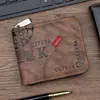 Carteira Curta Masculina Transfronteiriça com Zíper Estampado de Letras, Estilo Europeu e Americano, Múltiplos Porta-Cartões, Carteira de Moedas em PU Patchwork