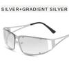 Gafas de Sol Cuadradas Huecas de Metal para Mujer Estilo Europeo y Americano Chicas Calientes Estilo Tecnología Futura Y2K Estilo Plata Agua Gafas de Sol Didi Jumping