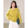 Cárdigan Retro Bordado 3D Hecho a Mano para Mujer Otoño Nicho Cuello Redondo Holgado Suave Estilo Coreano Top