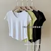 ¡Súper elegante! Muy favorecedor, hace que la piel luzca más blanca y delgada, cuello en V, mangas cortas tipo casquillo, dobladillo irregular, cordón en la cintura lateral, top tipo camiseta para mujer