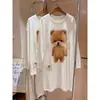 Bonito camisón de manga larga para mujer con estampado de osos de dibujos animados estilo girly, para principios de otoño, talla grande, holgado y relajado, ropa de casa, pijama
