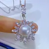 Accesorios de Perlas DIY Montura Vacía Plata de Ley S925 Broche Universal Copo de Nieve Incrustado Zirconio Oval Perla Genuina de Agua Dulce Colgante Anillo