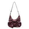 Bolso de Mujer con Pliegues de Gran Capacidad para el Trabajo, Cuero Suave de Gama Alta con Decoración de Lazo, Bolso de Hombro Retro para Mujer de Otoño e Invierno