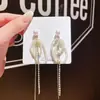 Brincos Longos com Franjas de Pérola Tendência Coreana Brincos de Corrente com Diamantes da Moda Brincos para Mulheres