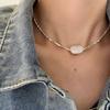 Collar de perlas irregulares de plata esterlina S925 con diseño geométrico coreano roto, cadena de clavícula apilada de moda simple