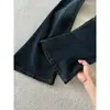 Jeans de campana azul oscuro vintage para mujer, perfectos para figuras petite en verano, muy estilosos, de corte holgado, no apretados en las piernas, pantalones de campana de largo completo