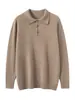 Suéter de Punto para Hombre Color Sólido Cachemir Cuello Polo, Jersey Holgado de Manga Larga, Nueva Camisa Base Simple de Negocios Otoño/Invierno