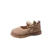 Sapatos Mary Jane Single com Laço e Pérolas para Meninas Outono Novo Estilo Solado Macio Tricô Sapatos de Princesa Couro para Crianças de 3-6 Anos