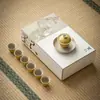 Moji Amarillo Antiguo Juego Completo de Juego de Té traje Dibujo Grulla Plateada Cerámica Kung Fu Juego de Té Caja de Regalo Juego de Té para el Hogar