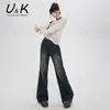 Jeans de Pierna Ancha Acampanados Estilo Americano para Mujer, Novedad Primavera y Otoño 2025 Cintura Alta Adelgazante Diseño Holgado Pantalones de Campana Largo hasta el Suelo