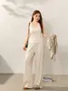 Conjunto de pantalones rectos de cintura alta con cuello halter para otoño, ropa para mujer de talla grande, corte holgado, adelgazante, conjunto de dos piezas 88047