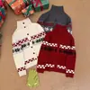 25 Cárdigan de Punto Jacquard Fair Isle Retro Cuello Alto Ropa de Punto Estilo Perezoso Retro Cómodo Versátil Top de Manga Larga Suéter
