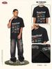 Ropa de Hombre 2025 Verano Lavado Vintage Corte Holgado Logo de Carreras Oscuro Tendencia Marca Camiseta de Manga Corta para Hombre Casual Versátil
