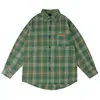Camisa de Manga Longa Xadrez Retrô Americana para Mulheres, Novo Estilo Primavera e Outono, Estilo Preguiçoso, Blusa Cardigan Solta de Comprimento Médio para Casal