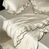 Juego de Edredón de Verano Lf Grado 100S Tencel de Cuatro Piezas con Volantes Franceses, Edredón Refrescante de Seda de Hielo para Aire Acondicionado, Edredón de Verano de Seda de Mora
