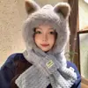 Bufanda y Gorro Integrados Gorro de Felpa para Mujer en Otoño e Invierno Engrosado a Prueba de Viento Protección para las Orejas Dibujo Animado Lindo Cálido Gorro tipo Pullover para Ciclismo