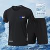 Conjunto Esportivo Fino de Verão Masculino Shorts 3/4 Secagem Rápida Seda Gelo Respirável Camiseta de Manga Curta Casual Duas Peças