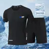 Conjunto Esportivo Fino de Verão para Homens, Shorts de Cinco Pontos, Camiseta Respirável de Manga Curta de Seda Gelada de Secagem Rápida, Conjunto Casual de Duas Peças