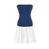 V26502-26 Estilo Verano Patchwork Top de Tubo de un Hombro Vestido de Punto Patchwork Falda Corta Estilo Coreano Corte Ajustado Bloqueo de Color