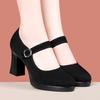 Sapatos de pano de sola macia Cheongsam modelo antiderrapante preto 2025 primavera novos sapatos de camada única sapatos de trabalho salto alto dançando mãe