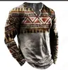 Nueva Camiseta de Manga Larga para Hombre de Moda Callejera Estilo Europeo y Americano de Venta Caliente Transfronteriza con Abertura Frontal, 7 Botones y Estampado Digital 3D
