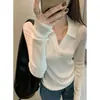 Camiseta básica de punto de manga larga con cuello alto estilo francés para mujer, otoño, corte ajustado, adelgazante, estilo old money, top de jersey