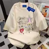 Camiseta de Algodão Puro Pesado Estilo Americano High Street Estilo Preguiçoso Gola Redonda Manga Curta para Mulheres Verão Solta Casual Estilo Unissex Top Ins