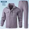 Conjunto de trabalho leve de algodão puro para o verão para homens, respirável e durável, com faixas refletoras, adequado para reparo automotivo e canteiros de obras, roupas de trabalho de manga comprida