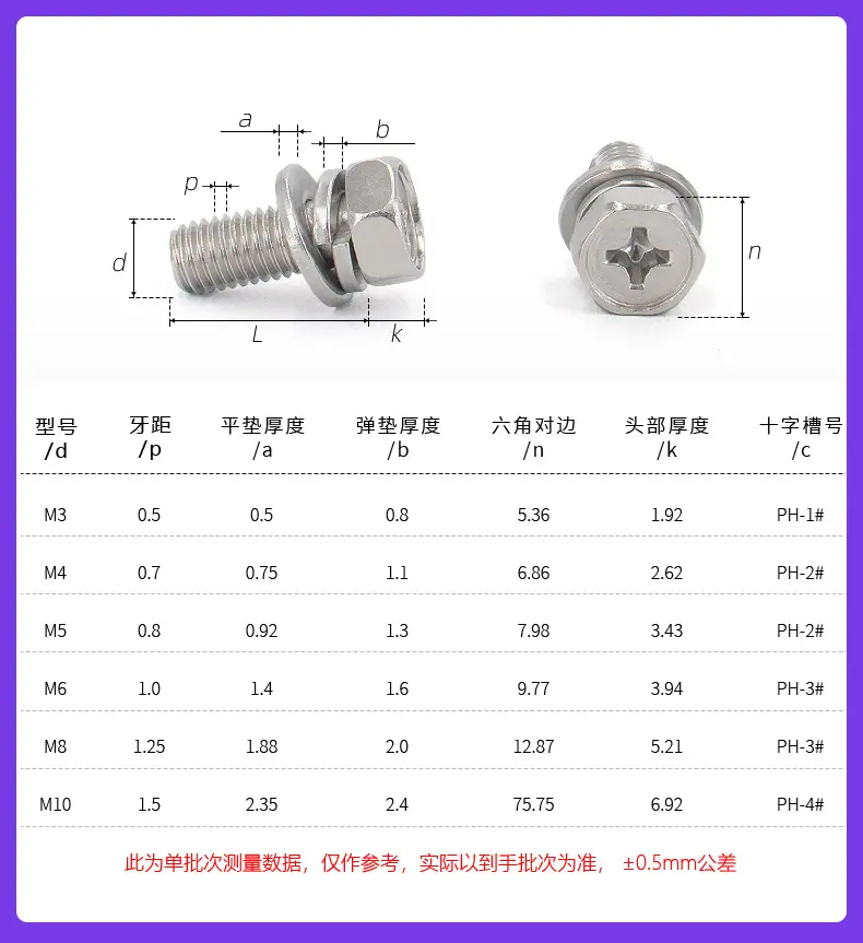 平弹垫三组合螺丝
