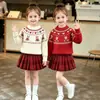 Suéter Feminino Outono Inverno Novo Elegante Tricô Fair Isle Top Menina Estilo Coreano Ano Novo Vestido Traje de Princesa