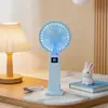 Ventilador de Mano de Verano Simple e Inteligente con Pantalla Digital, Velocidad Ajustable Continuamente, con Base de Soporte, Ventilador de Escritorio con Luz