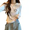 Camiseta de manga larga de algodón con hilo para mujer, primavera y otoño, nueva, combinable con todo, Pure Desire Hot Girl, dobladillo nicho, base superior curva.