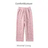 Pantalones de pijama para mujer con forro de polar para otoño e invierno, diseño a rayas, extra gruesos y cálidos, corte holgado, suaves y cómodos, se pueden usar como ropa de estar en casa o como prenda exterior, hechos de polar coral