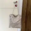 Bolsa Tote de Lona com Bolinhas Dupla Face Estilo Coreano Moderno, Bolsa de Ombro de Grande Capacidade para Trabalho e Deslocamento, Bolsa de Mão Simples e Fashion